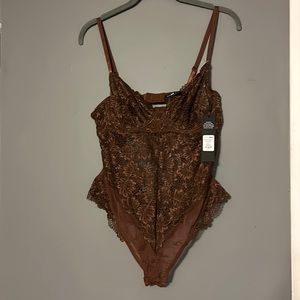 FASHION NOVA  Keep Her Secret Lace Teddy - Brown- size large